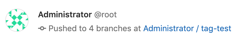 The activity feed, showing a push to 4 branches with a single event.